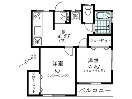 第1鈴木荘(2DK/2階)の間取り写真