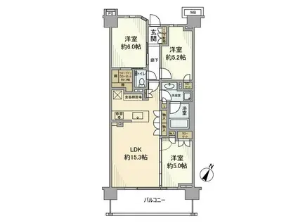 パークホームズ用賀一丁目(3LDK/4階)の間取り写真