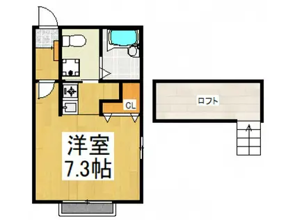 アメリカンリバティー久米川III(ワンルーム/2階)の間取り写真