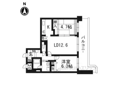 ライオンズマンション山科小野602号(2LDK/6階)の間取り写真