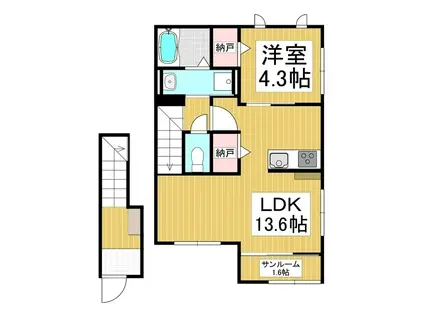 キャピタルメゾン村井 B棟(1LDK/2階)の間取り写真