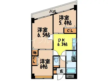 さくら坂マンション参番館(3DK/6階)の間取り写真