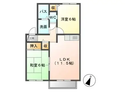 Mステージ B(2LDK/1階)の間取り写真