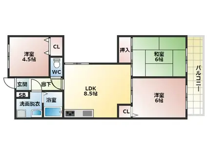 シャルマンフジ富田林(3LDK/4階)の間取り写真