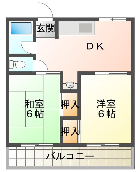 三七十コーポ(2DK/3階)の間取り写真