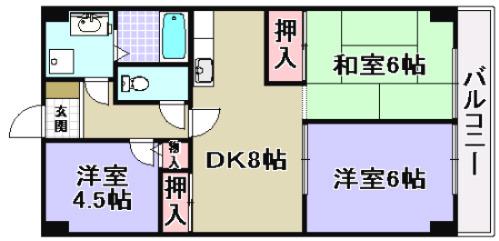 グランドール岸和田(3DK/2階)の間取り写真