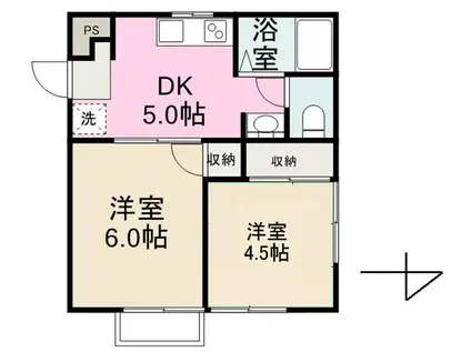 HYコーポI(2DK/2階)の間取り写真