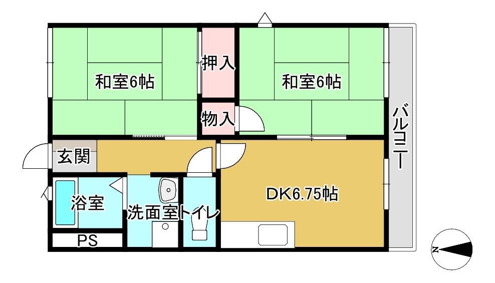 ユウハイツ(2DK/2階)の間取り写真
