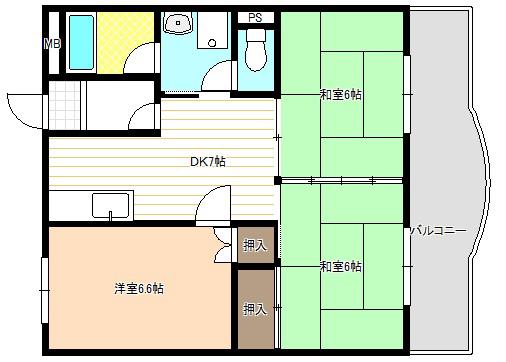 鳥山ハイツ(3DK/2階)の間取り写真