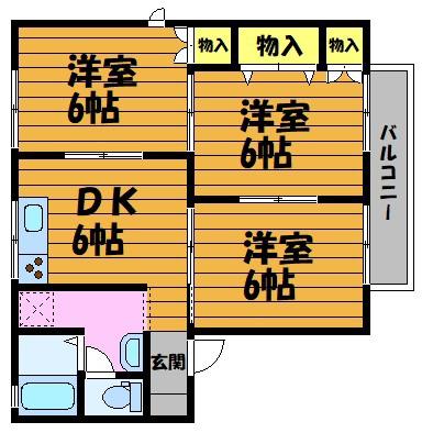 セジュール若草A棟(3DK/2階)の間取り写真