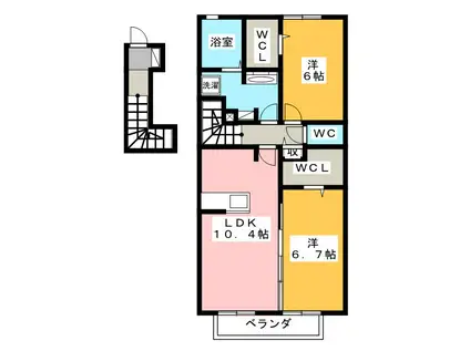 ルーチェソラーレ(2LDK/2階)の間取り写真