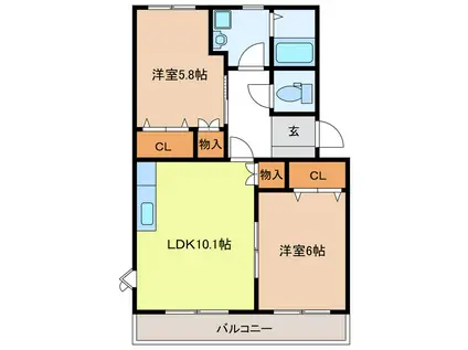ボワウエストガーデン(2LDK/2階)の間取り写真