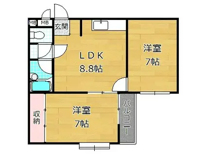 ウエストワンIII(2LDK/3階)の間取り写真