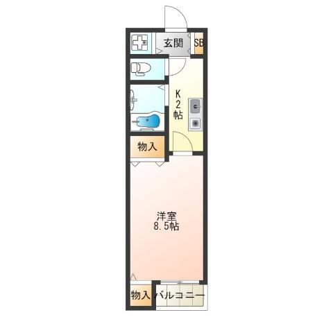 矢田健商店中之棟マンション(1K/2階)の間取り写真