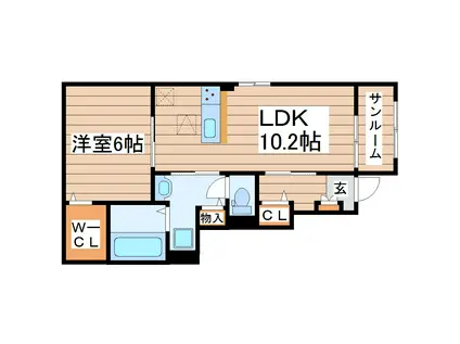 ソレイユK(1LDK/1階)の間取り写真