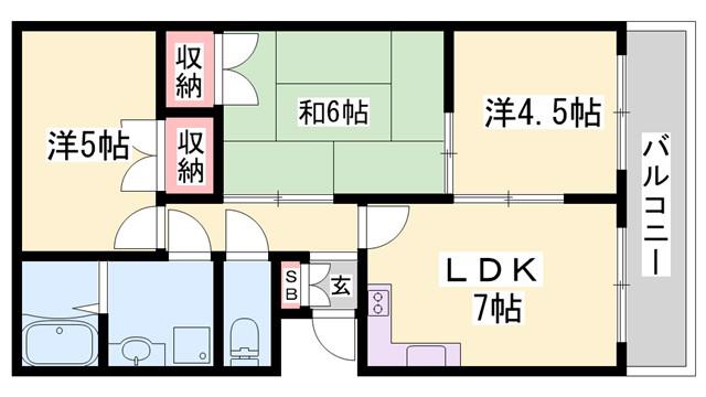 フラワーコート(3LDK/2階)の間取り写真