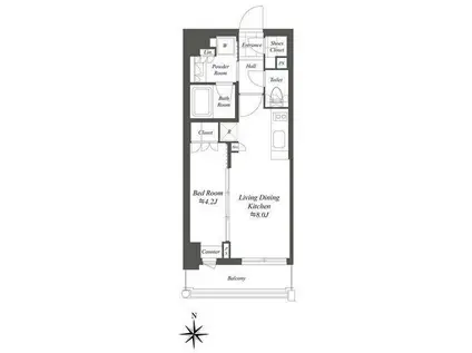 クレストコート白金高輪(1LDK/3階)の間取り写真