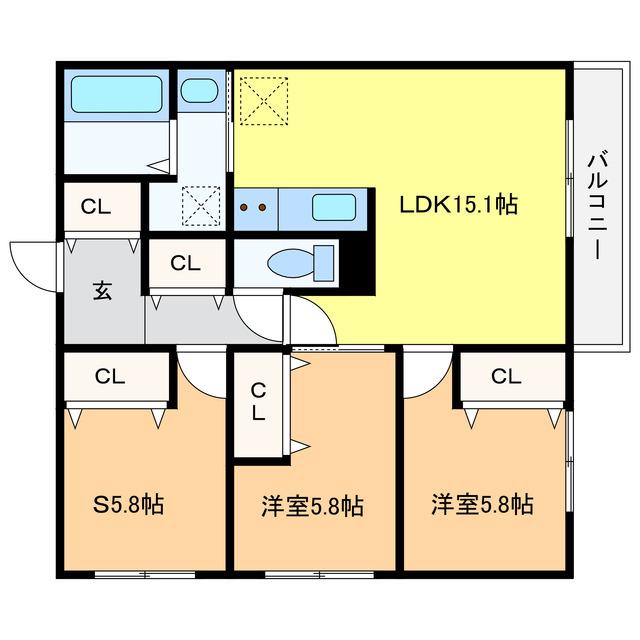WELLBRIGHT朝日RESIDENCE(3LDK/5階)の間取り写真