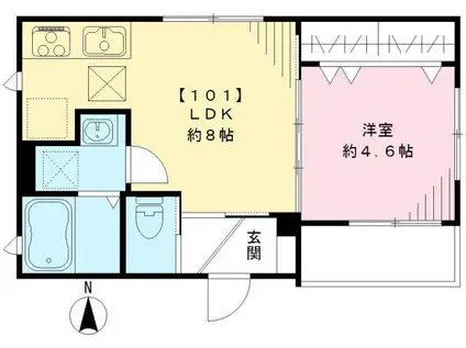 ボンジュール上北沢(1LDK/1階)の間取り写真