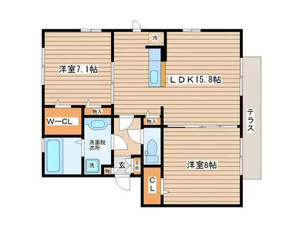 ピアチェヴォーレK(2LDK/1階)の間取り写真