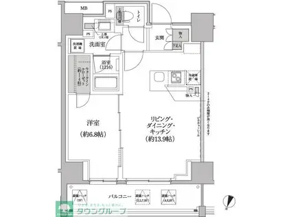 パークハビオ渋谷本町レジデンス(1LDK/9階)の間取り写真