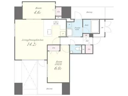 ジャスパ御堂筋本町(2LDK/9階)の間取り写真