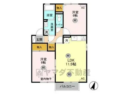 ティンカーベルⅢ(2LDK/2階)の間取り写真