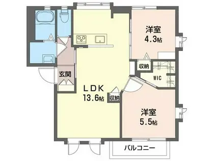 ヴェルドミールA(2LDK/1階)の間取り写真