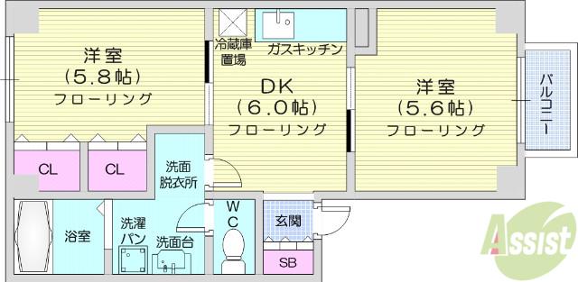 フリーダム(2DK/2階)の間取り写真