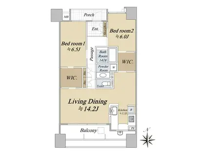 シティハウス上町台玉造(2LDK/3階)の間取り写真