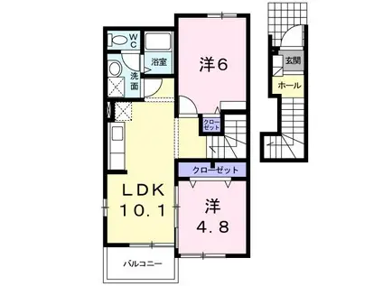 ナイトビュウB棟(2LDK/2階)の間取り写真