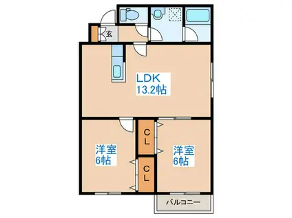 ル・シエル月寒東(2LDK/3階)の間取り写真