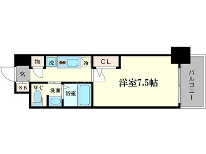 ブリリアント大阪西(1K/3階)の間取り写真