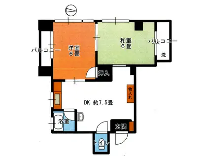 クオーマンション(2DK/4階)の間取り写真