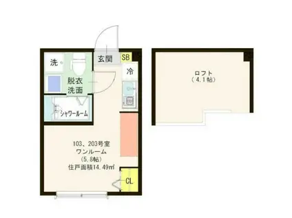 ハーモニーテラス柳原III(ワンルーム/2階)の間取り写真