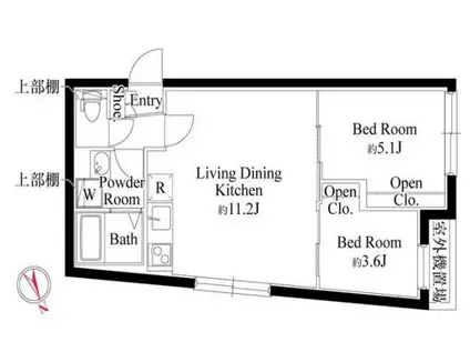 カーサピアッツァ中野松が丘(2LDK/4階)の間取り写真