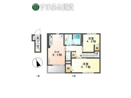 ポンドシーナリー(2DK/2階)の間取り写真