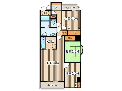 旭山シャトー桂和(3LDK/2階)の間取り写真