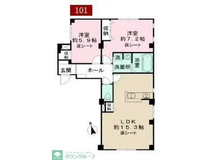 カーサ エレンシア(2LDK/1階)の間取り写真