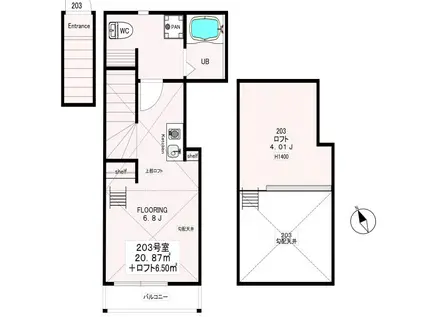 CALM平井II(1K/2階)の間取り写真