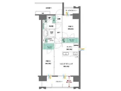 レーベン千代 THE PARK FRONT(2LDK/13階)の間取り写真