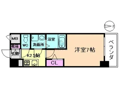 エスプレイス江坂レジデンス(1K/2階)の間取り写真