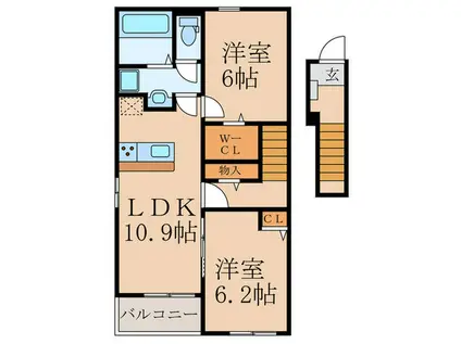 エスポワール築上(2LDK/2階)の間取り写真