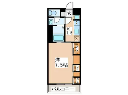 リブリサンライズ相模大野(1K/3階)の間取り写真