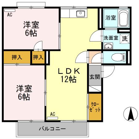 セジュール I(2LDK/2階)の間取り写真