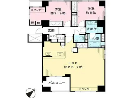 クレッセント新横浜イルドマーニ(2LDK/7階)の間取り写真