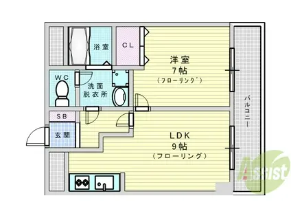 フレール緑地公園(1LDK/4階)の間取り写真