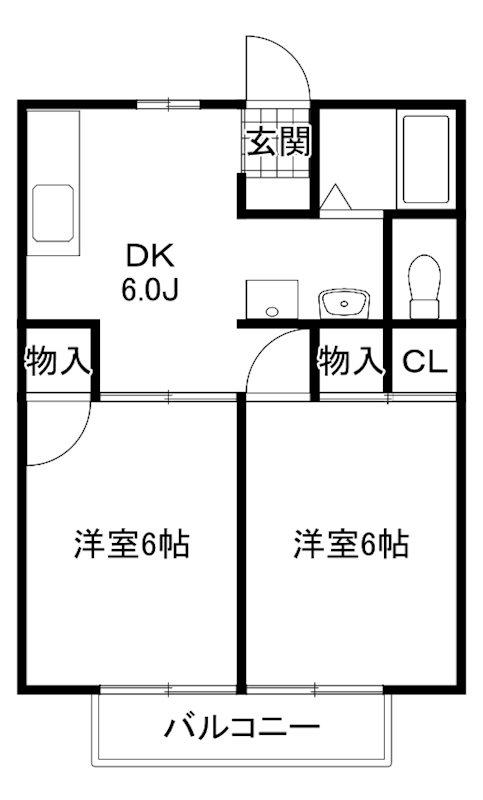 ラグーナB(2DK/1階)の間取り写真