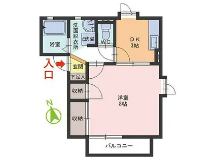 ベルメゾン(1DK/2階)の間取り写真