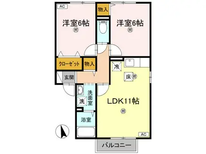 ビバーチェ・やまは奈 B棟(2LDK/1階)の間取り写真